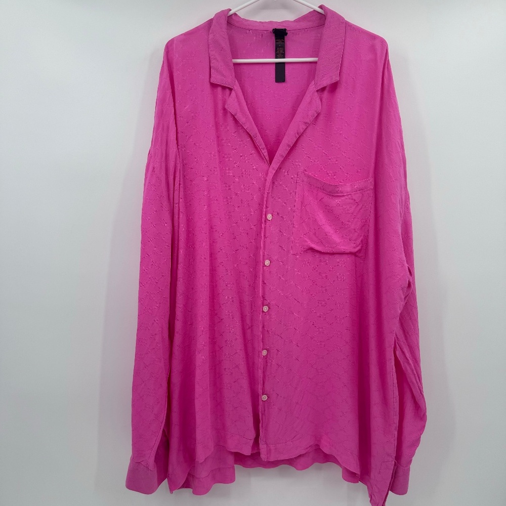 Savage X Fenty Top Women XXL Pink Button Up Long Sleeve Oversized Lightweight